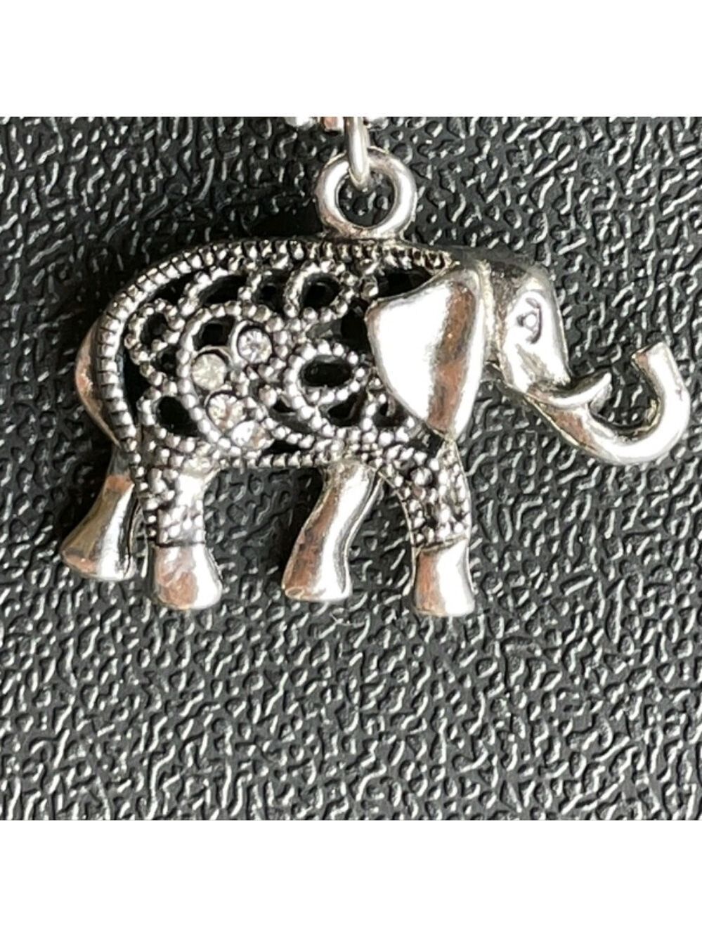 Silvertone Elephant Pendant Necklace Rhinestone - Picture 9 of 14